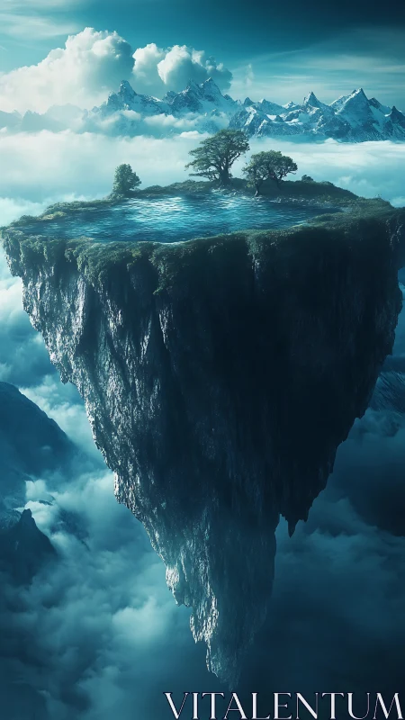 Floating Island Sanctuary: Sky Realm Digital Composite.