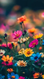 Shallow Depth Field Garden: Pink, Orange, Yellow Gerbera Daisies with Selective Focus