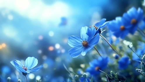 Sapphire Petals Dance in Morning Mist.