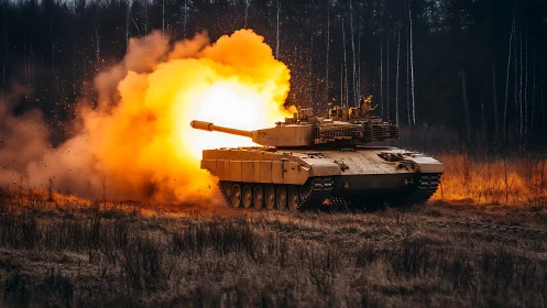 Main Battle Tank Firing in Woodland Terrain.