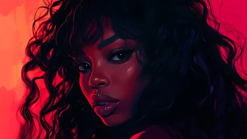 Digital portrait shows woman in profile against red backdrop