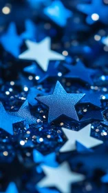 Macro depth-of-field study of blue metallic star confetti