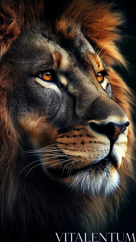 Majestic lion portrait glows in dramatic side lighting.