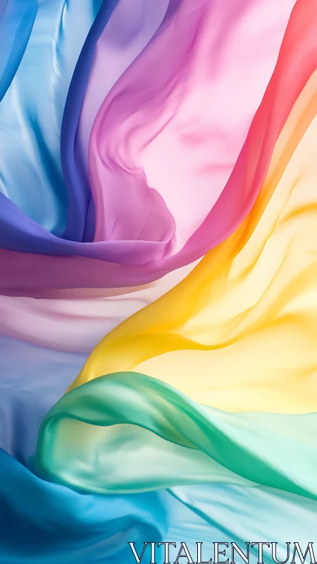 Silky rainbow fabric waves flow in soft luminous motion