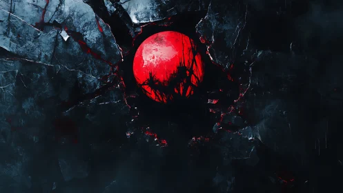 Blood-red moon framed by shattered obsidian void.