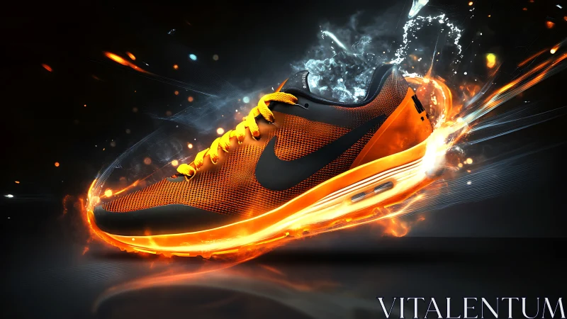 Running shoe rendered with orange energy trails and motion blur