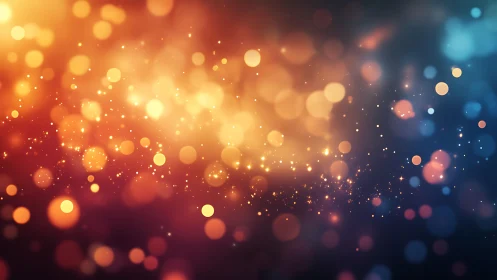Abstract bokeh lights background in warm orange and cool blue tones.