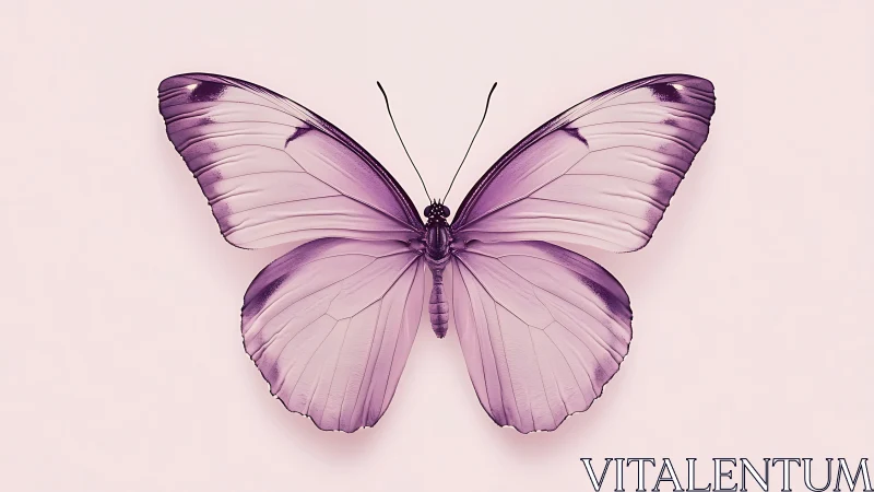 Soft lilac butterfly on minimal pastel backdrop.