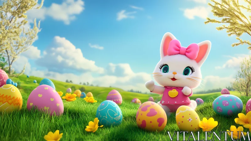Playful bunny mascot explores a bright Easter meadow