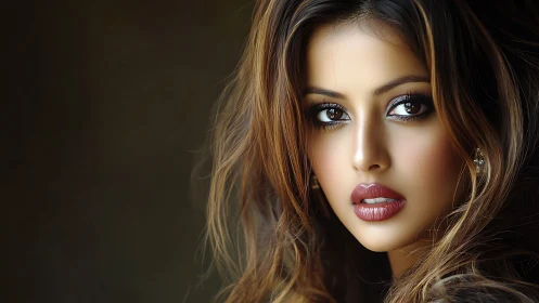 Warm portrait of a woman with luminous eyes and soft waves.