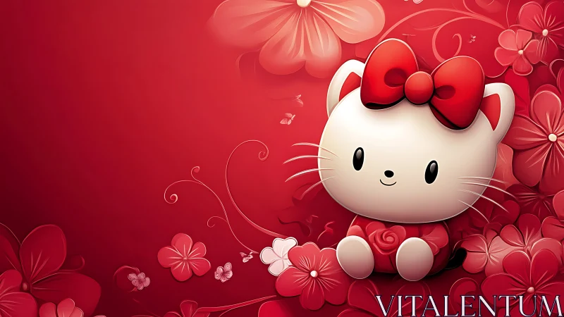 Hello Kitty Character Rendered Against Floral Composition