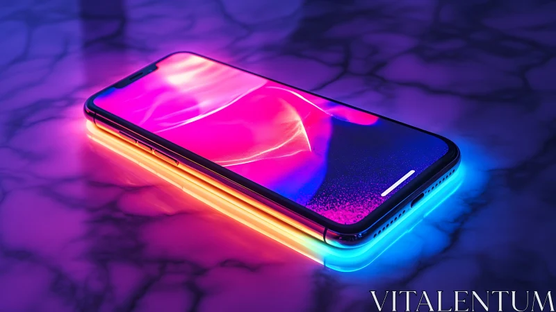 Neon-lit smartphone rendered with high-contrast cyberpunk lighting