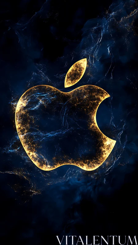 Golden Apple Logo Against Deep Blue Digital Network Texture.
