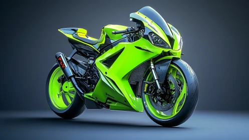 Neon green superbike displays futuristic aerodynamic design.