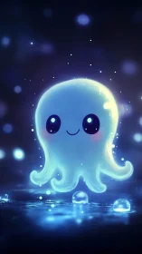 Bioluminescent kawaii octopus rendered in soft digital glow