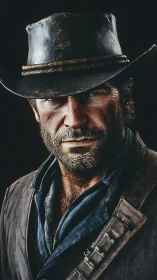 Weathered cowboy gazes ahead with rugged, determined calm