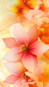 Layered translucent floral composition with gradient warm palette rendering botanical forms