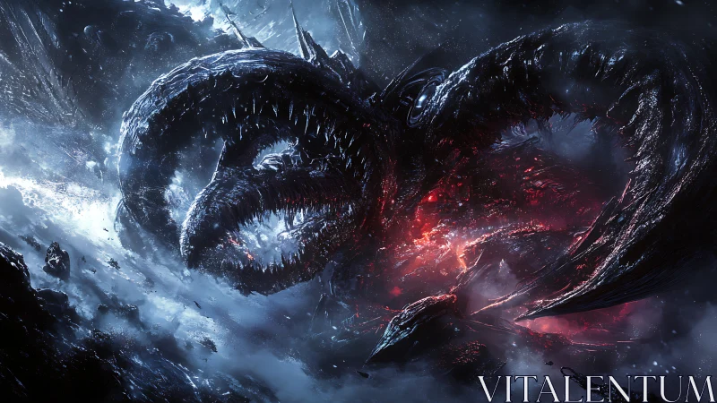 Colossal serpentine creature rendered in cosmic battle scene