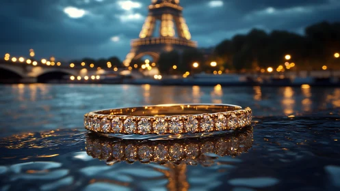 Diamond eternity ring glows against romantic Paris night