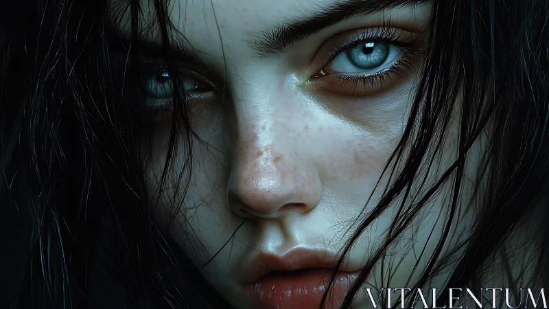 Piercing blue-eyed portrait bathed in moody cinematic light.