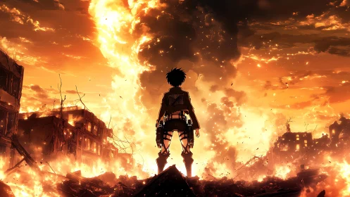 Lone sentinel studies a burning horizon of fractured dawn