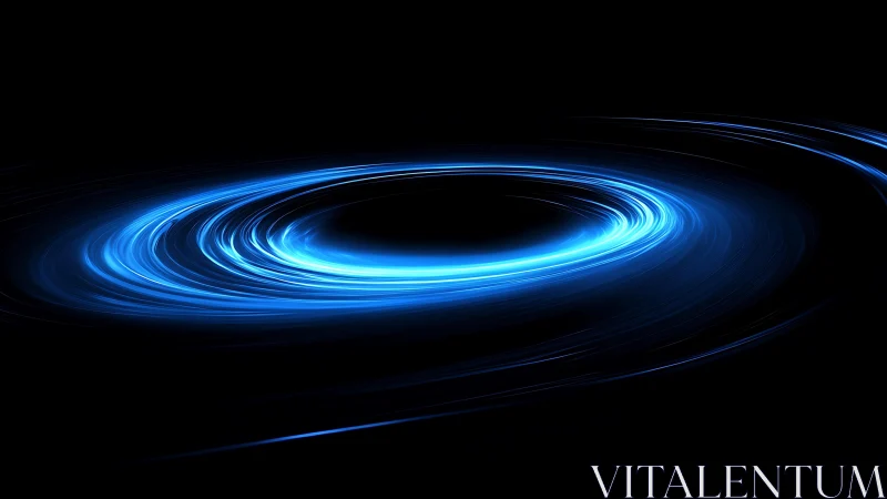 Glowing Blue Energy Swirl on Black Background, Digital Art.
