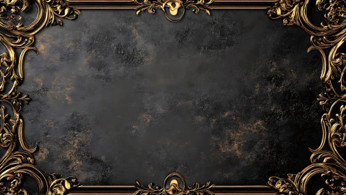 Ornate golden frame welcomes artwork on dark stone backdrop