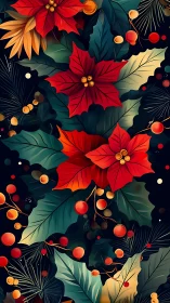 Layered poinsettia bouquet in lush holiday foliage pattern.