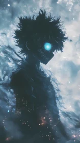 Midnight spirit gazes ahead with a glowing, haunted smile