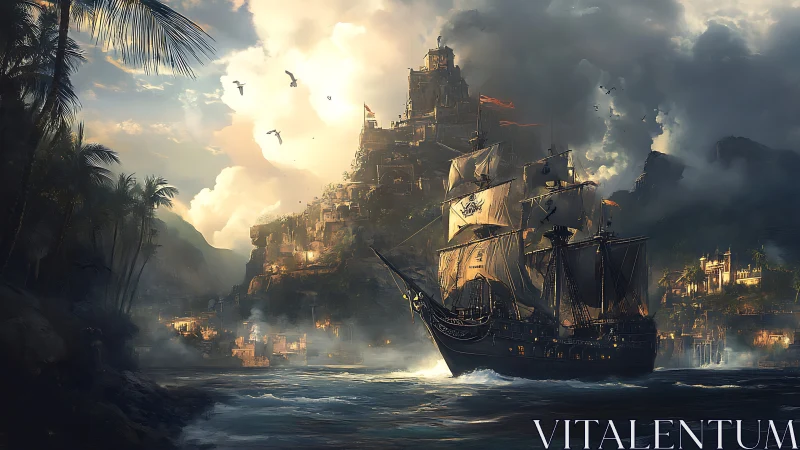 Pirate Ship Arrival at Fantasy Fortress Port