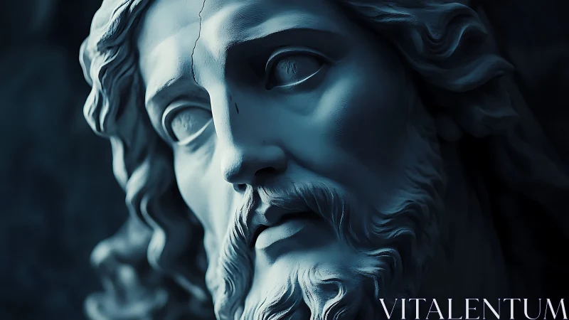 Monochrome marble visage under cinematic raking light.