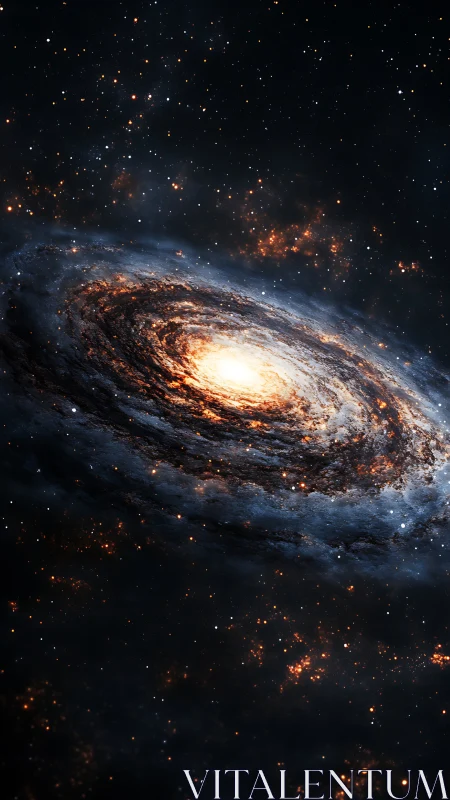 Spiral galaxy swirls like a cosmic ember in velvet night
