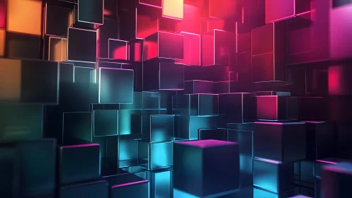 Futuristic 3D Cubes in Neon Gradient Abstract Digital Art.