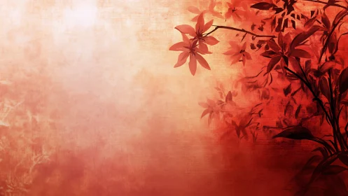 Gentle red blossoms drifting across a dreamy sunset glow.