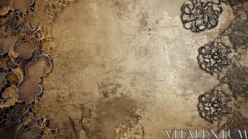 Lace borders on distressed textured brown surface background.