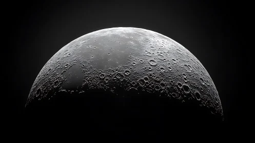 Lunar terminator crescent revealing high-contrast crater relief.