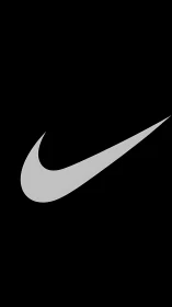 Minimalist swoosh logo stands bold on deep black background.