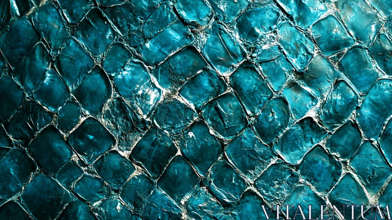 Textured teal scale-like surface with irregular pattern grid.