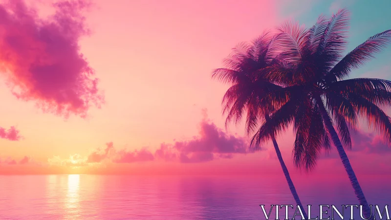 Neon sunset palms leaning into a sugar-glazed horizon.