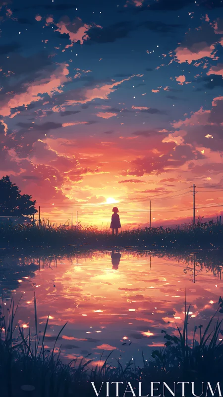 Sunset reflections with a quiet dreamer by the water’s edge.