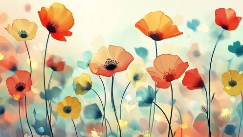 Dreamy Garden of Vibrant Poppies in Soft Watercolor