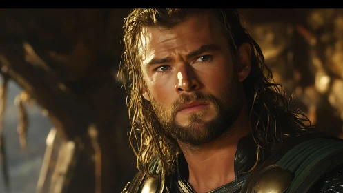 Battle-worn warrior studies distant thunder beyond the frame