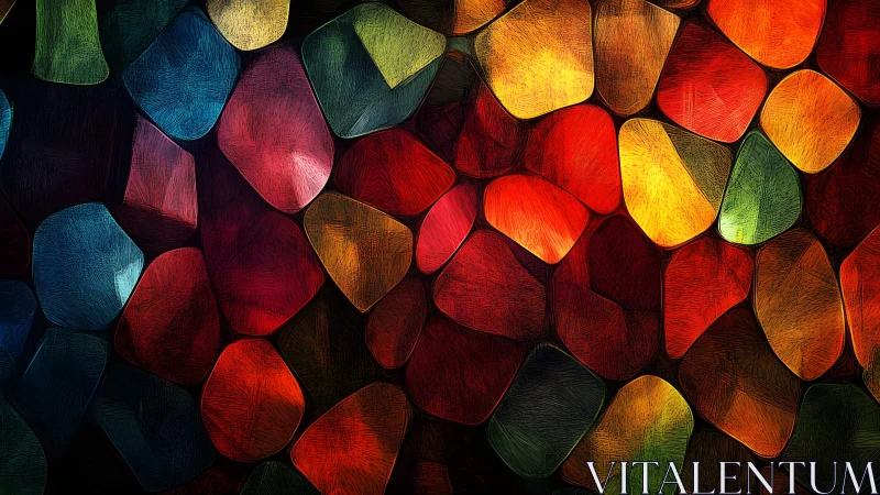 Vibrant abstract stained glass pattern in vivid digital art style.