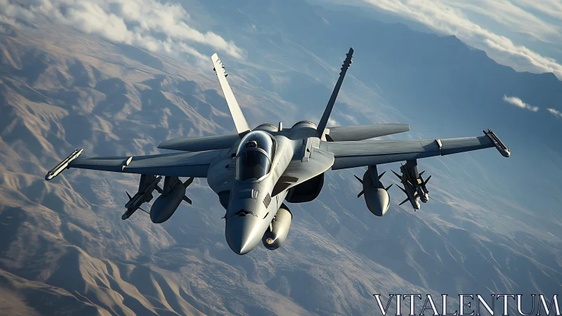 Modern twin-engine multirole jet in high-altitude banking turn