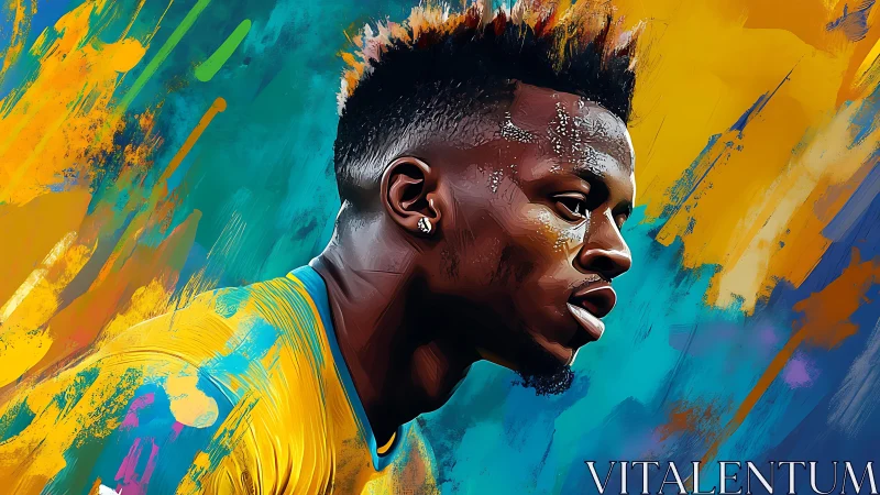 Portrait of male footballer on abstract painted backdrop.
