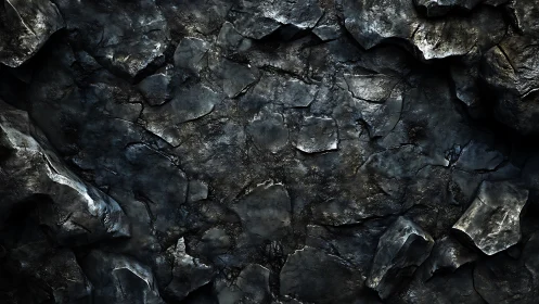Brooding obsidian cavern wall slick with metallic midnight gleam.