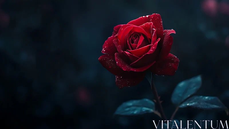 Deep crimson bloom with prismatic depth: atmospheric rose study.