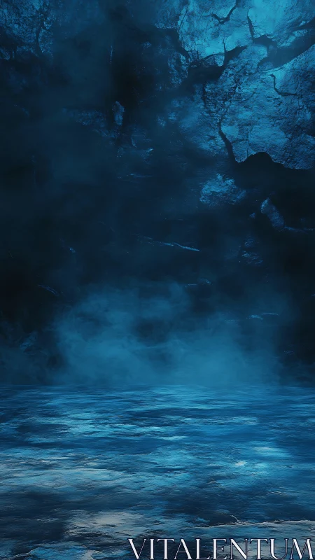 Glacial cavern floor with misty atmospheric blue volumetrics