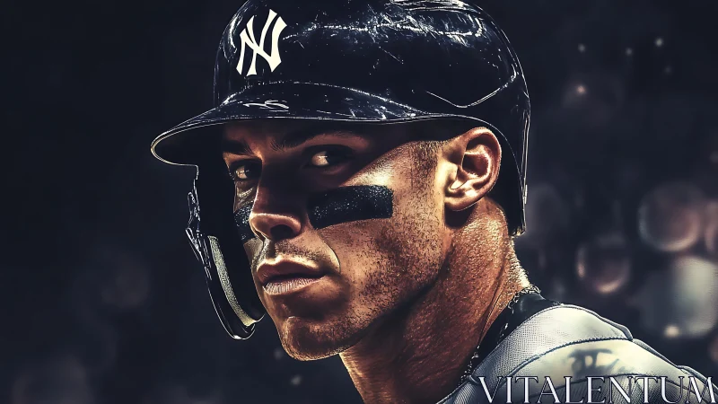 High-contrast baseball portrait isolates helmet reflections and grit