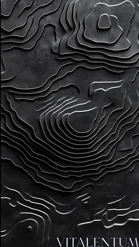 Monochrome layered contour relief with abstract topography.